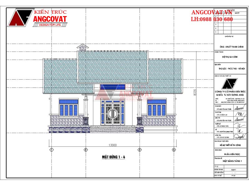Mặt đứng 1-4 mẫu thiết kế nhà đẹp mặt tiền 11m cấp 4 diện tích 130m2