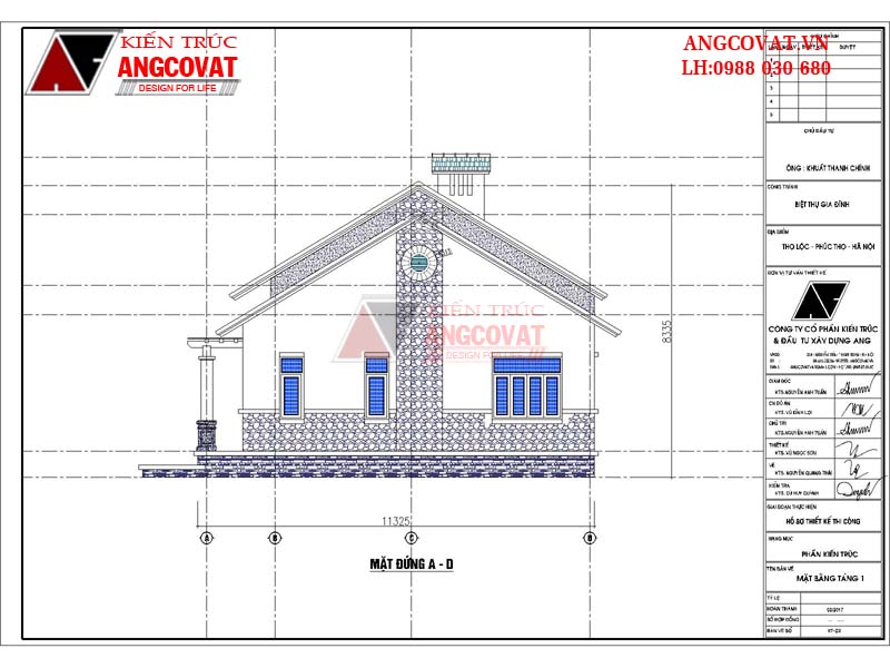 Mặt đứng A-B thiết kế mẫu nhà mặt tiền 11m cấp 4 3 phòng ngủ hiện đại