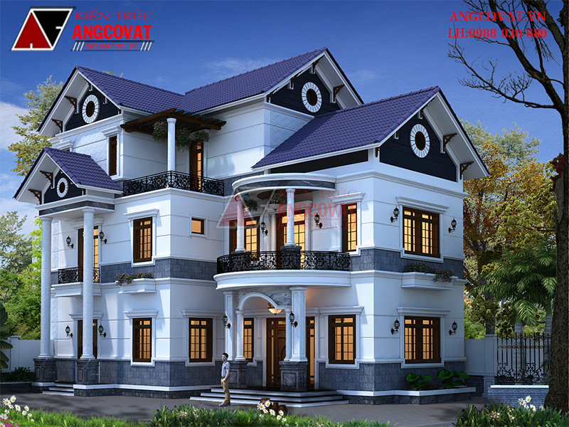 Ngoại thất hoành tráng từ mẫu nhà kiểu Pháp 2 tầng 1 tum 120m2