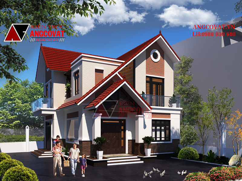 Ngoại thất hiện đại 2 mặt tiền của mẫu biệt thự mini 2 tầng mái thái