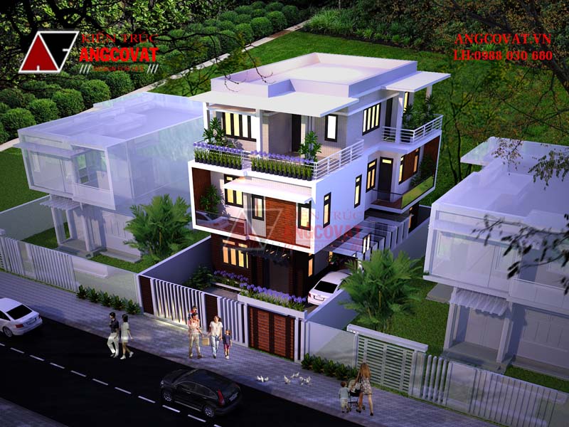 Mái bằng mang lại vẻ hiện đại, trẻ trung cho bản thiết kế mẫu nhà 3 tầng mặt tiền 8m diện tích 100m2