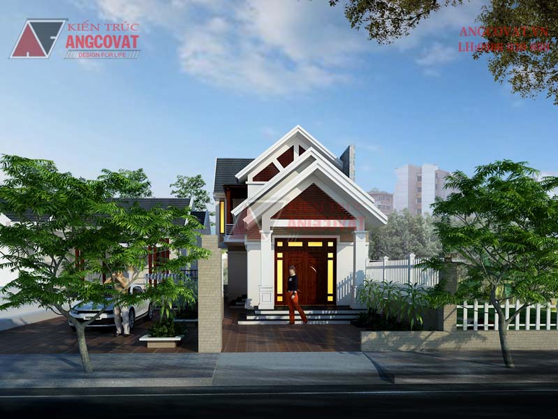 mẫu nhà biệt thự mặt tiền 6m mái thái