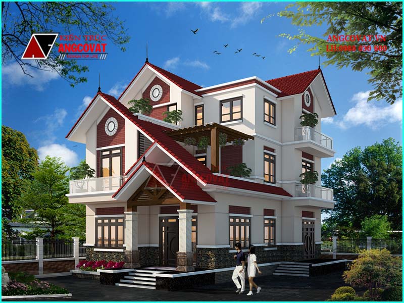 nhà 1 trệt 1 lầu 1 sân thượng đẹp mái ngói