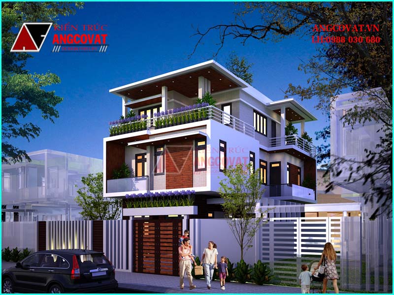 mẫu nhà 1 tầng 1 lầu 1 sân thượng ấn tượng