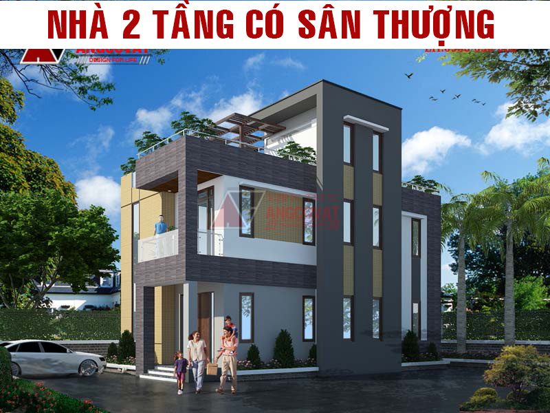 Mẫu thiết kế nhà 2 tầng có sân thượng đẹp