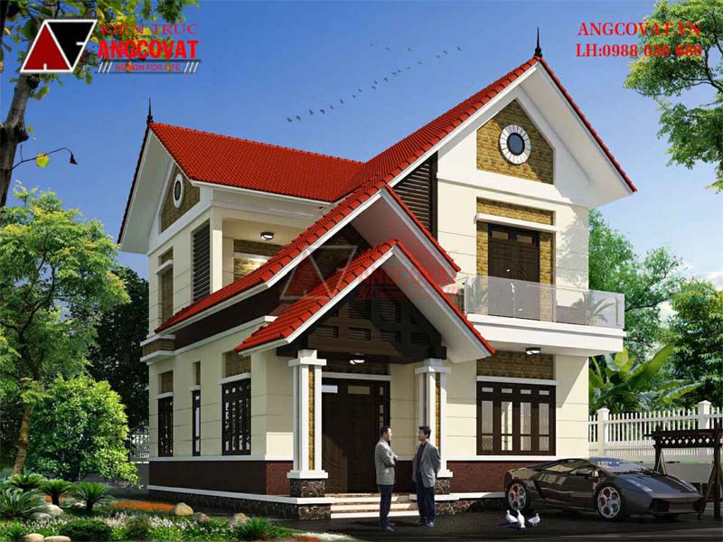 mẫu nhà 2 tấng mái ngói đơn giản 10x11m