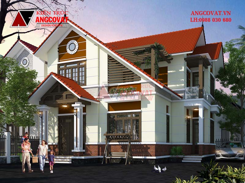 mẫu nhà 2 tầng mái ngói đơn giản