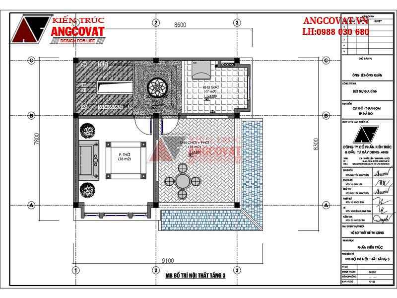 Mặt bằng công năng tầng 3 tiện nghi cho nhà 60m2 3 phòng ngủ