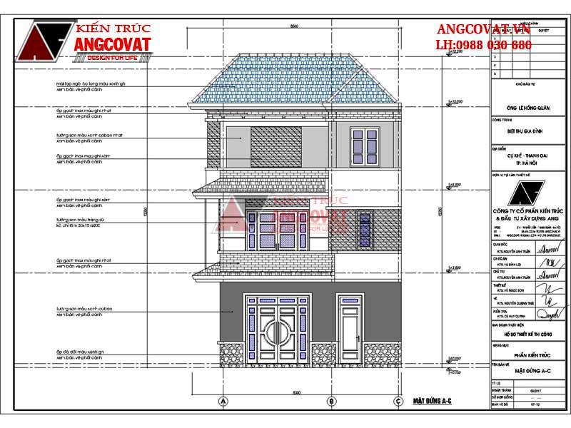 Mặt cắt A-C cho ngôi nhà 60m2 3 phòng ngủ