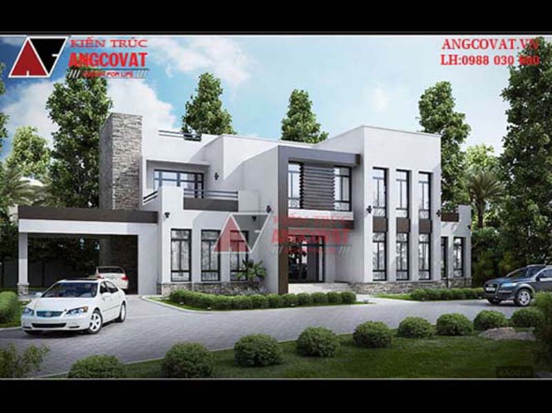 mẫu nhà biệt thự 200m2 đẹp mái bằng