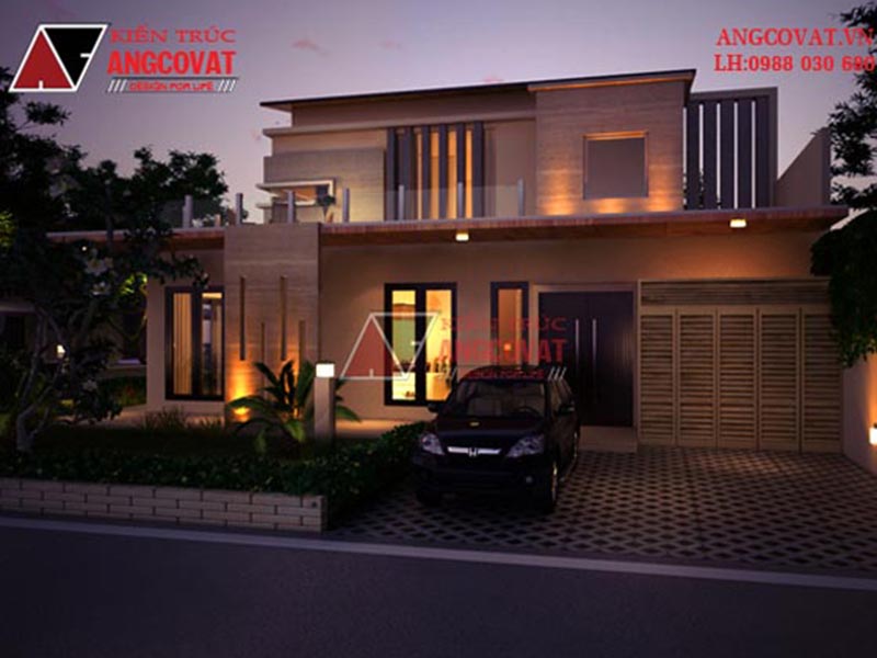 mẫu nhà biệt thự 2 tầng mái bằng hiện đại