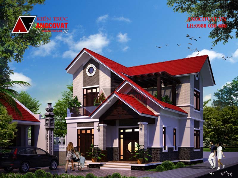 Mẫu thiết kế nhà biệt thự mái lệch 2 tầng diện tích 80m2 3 phòng ngủ