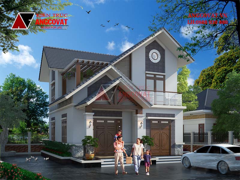 Ngoại thất mẫu thiết kế nhà biệt thự mái lệch 2 tầng diện tích 8x10m đẹp