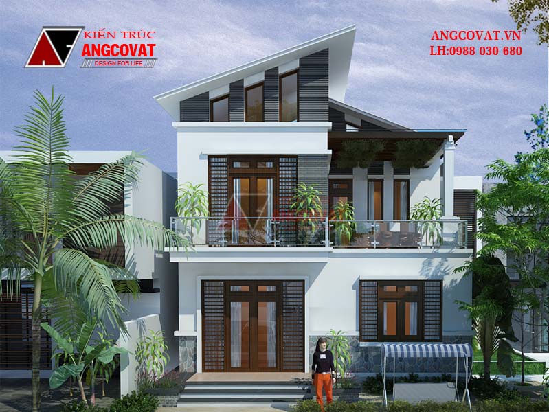 Mẫu thiết kế nhà biệt thự mái lệch 2 tầng diện tích 90m2 đẹp