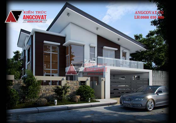 Hình ảnh nhà biệt thự mái lệch 2 tầng mặt tiền 9m tại Hà Nội