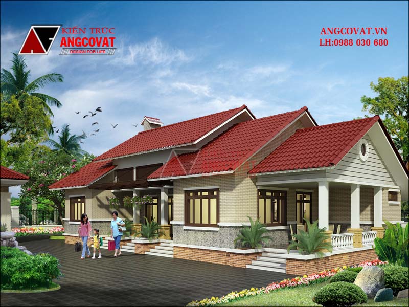 Nhà cấp 4 3 phòng ngủ mái ngói đẹp không gian xanh hiện đại