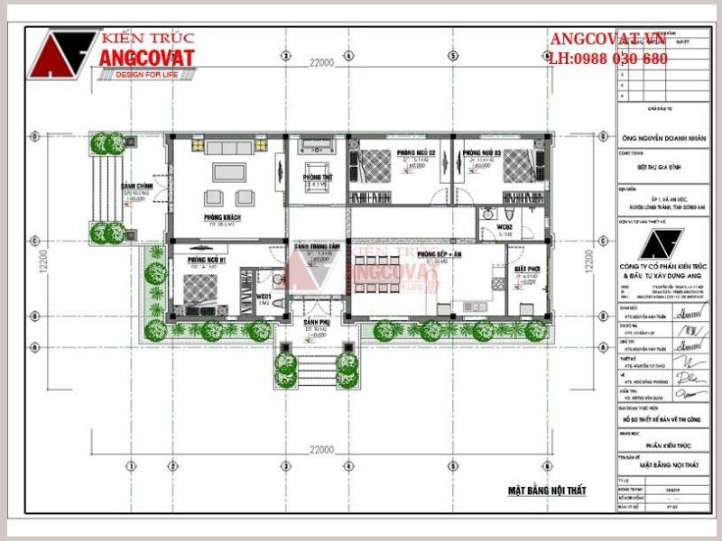 Mặt bằng công năng nhà cấp 4 có 3 phòng ngủ và 1 phòng thờ 2 mặt tiền