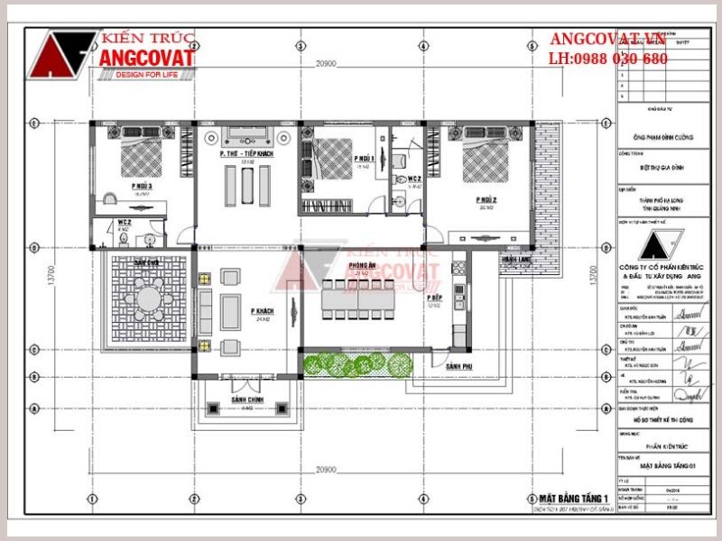 bố trí nhà cấp 4 có 3 phòng ngủ và 1 phòng thờ 200m2 rộng rãi