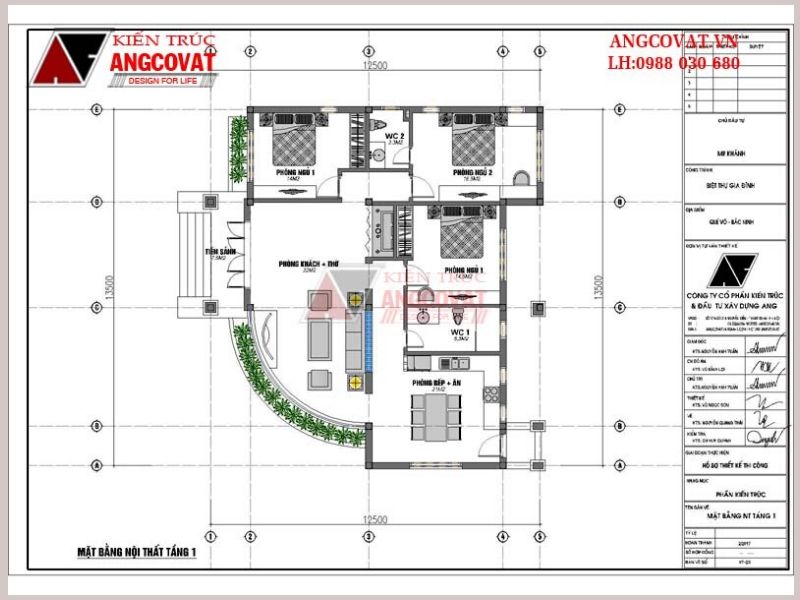 bố trí nhà cấp 4 có 3 phòng ngủ và 1 phòng thờ hiện đại và ấn tượng