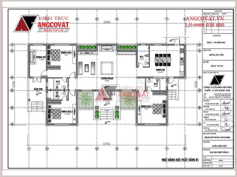 bố trí nhà cấp 4 có 3 phòng ngủ và 1 phòng thờ chữ u