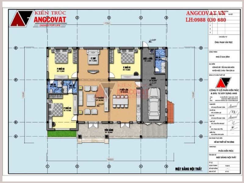 bố trí nhà cấp 4 có 3 phòng ngủ và 1 phòng thờ đơn giản tại sơn la