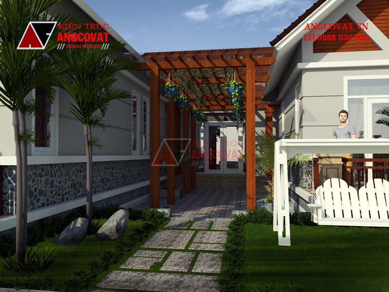 thiết kế nhà cấp 4 mái thái hình chữ u