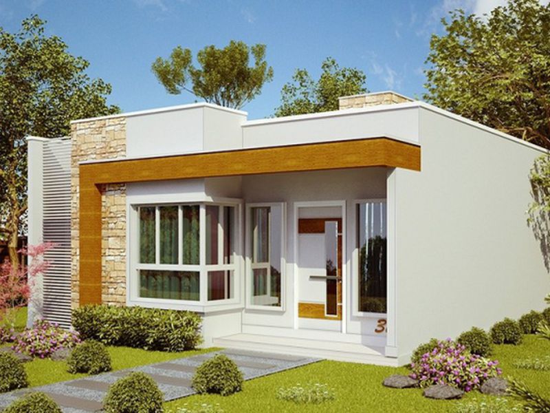 Mẫu nhà 1 tầng mái bằng với ngoại thất sang trọng và điểm nhấn gạch ốp tường tinh tế