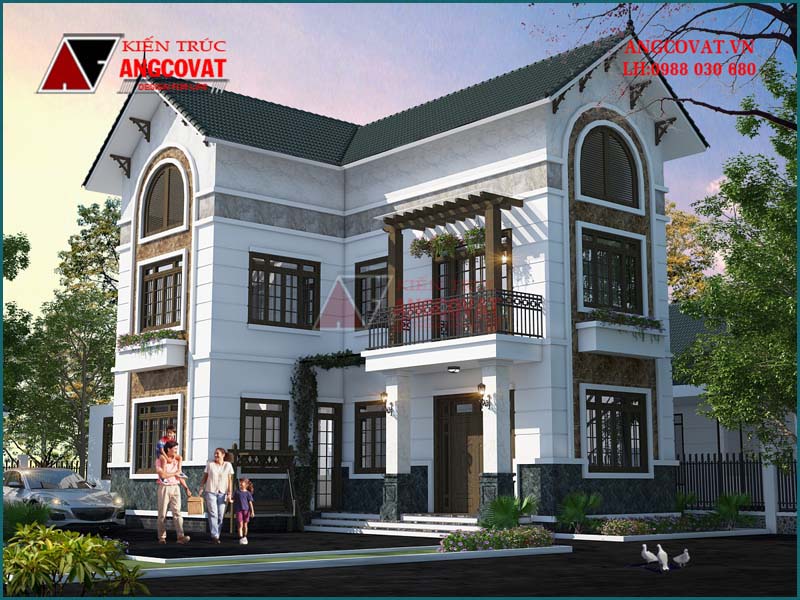 kiến trúc nhà ở nông thôn hiện đại 3 tầng hình chữ L