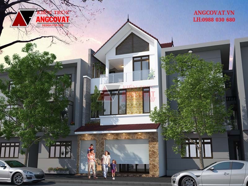 nhà ống 3 tầng giả biệt thự mái thái sang trọng