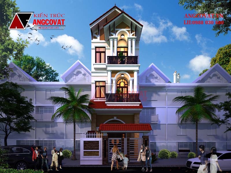 nhà ống 3 tầng giả biệt thự kiến trúc tân cổ điển