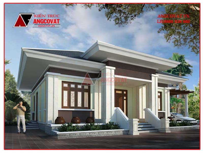 Mẫu nhà trệt đơn giản mái thái đẹp
