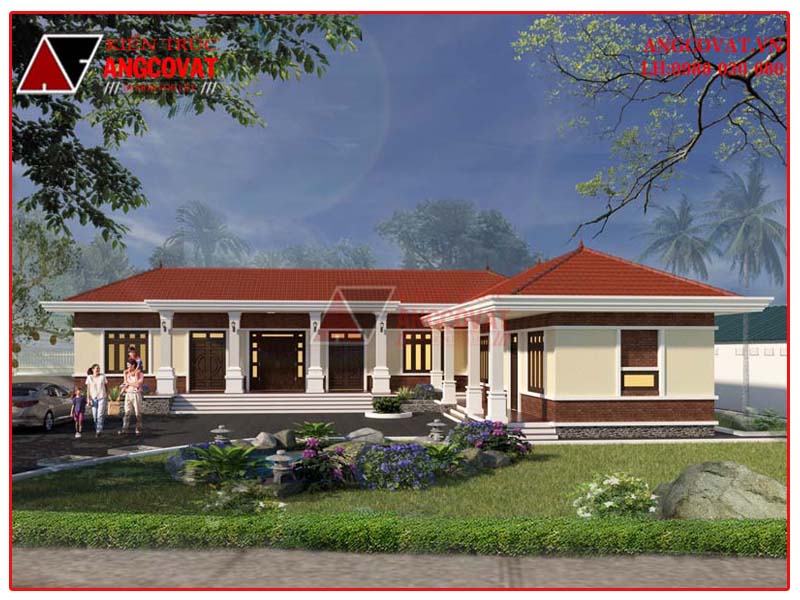 kiến trúc nhà mái ngói đỏ hình chữ L