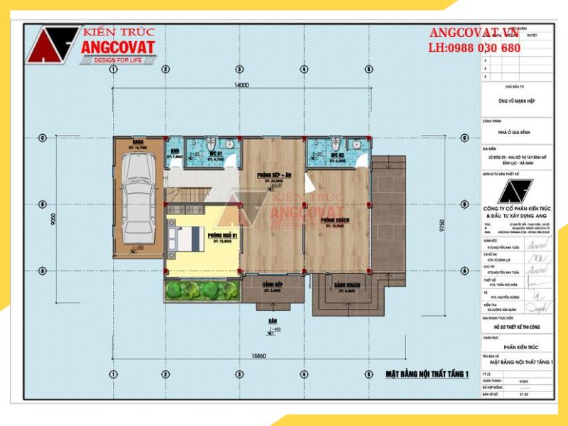 Nội thất tầng 1 nhà 1 tầng mái thái ở Hà Nam