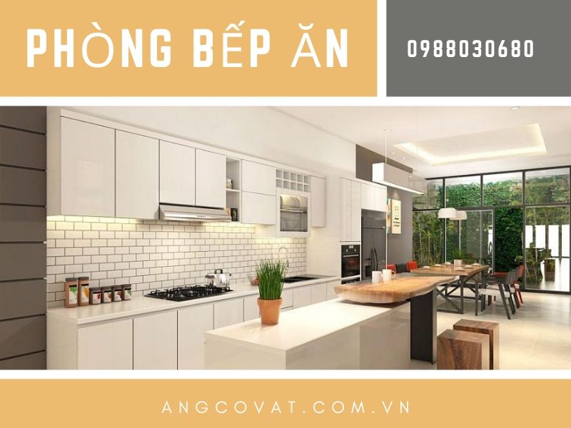 Phòng bếp nhà lầu 2 tầng mái thái vô cùng hiện đại và tiện nghi