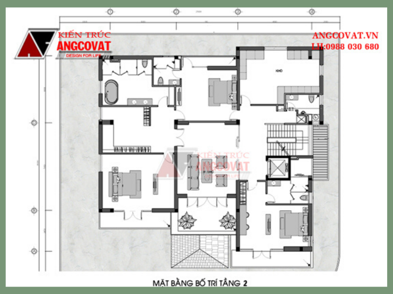 Nội thất tầng 2 nhà biệt thự hình chữ u diện tích 200m2 đẹp