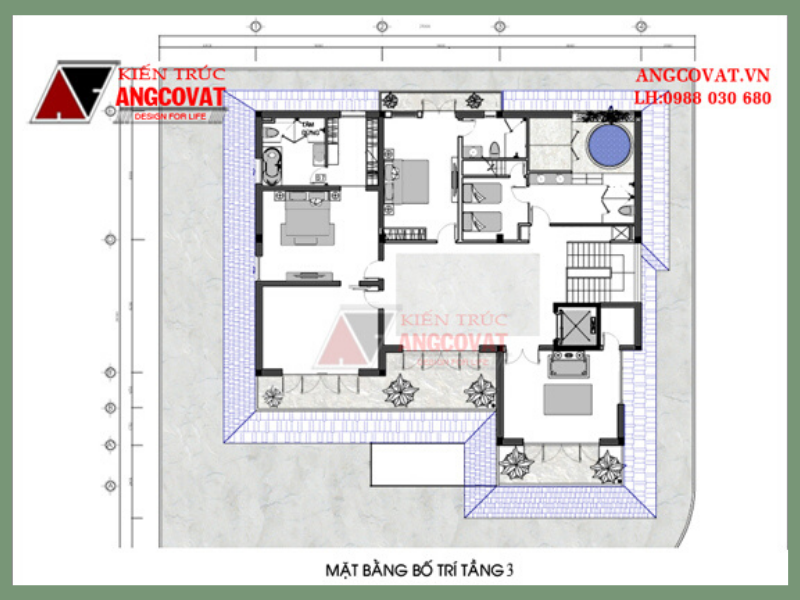 Nội thất tầng 3 nhà biệt thự hình chữ u diện tích 200m2 3 tầng