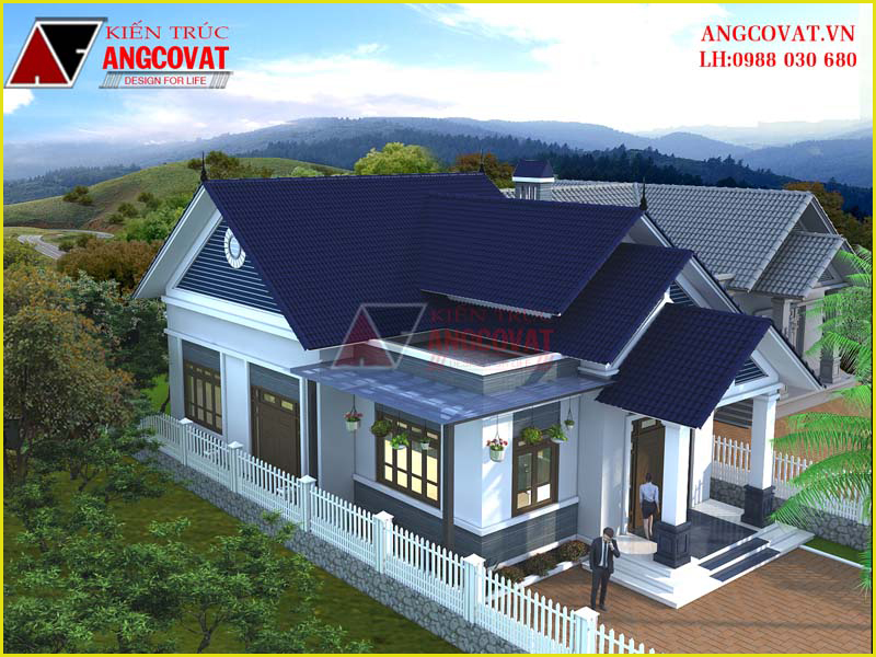 Phối cảnh 3D mẫu nhà trệt 2 phòng ngủ mái thái đẹp 110m2