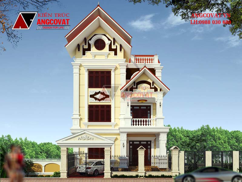 Phối cảnh view2 - Thiết kế biệt thự 3 tầng cổ điển kiểu Pháp mặt tiền 9m