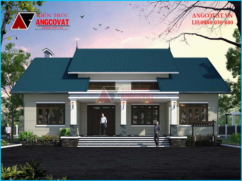 Phối cảnh mẫu nhà cấp 4 1 tầng mái dốc 1 phòng khách 3 phòng ngủ đẹp