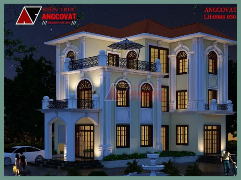 Phối cảnh mẫu thiết kế nhà 3 tầng 150m2 5 phòng ngủ
