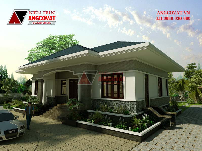 Phối cảnh 1: Mẫu thiết kế nhà cấp 4 có phòng thờ 2 phòng ngủ đẹp