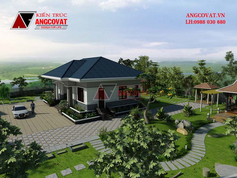 Phối cảnh 4: Mẫu thiết kế nhà cấp 4 có phòng thờ diện tích 140m2 2 phòng ngủ