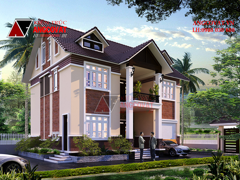 Phối cảnh ngoại thất bản vẽ nhà 1 trệt 1 lửng 1 lầu phong cách hiện đại