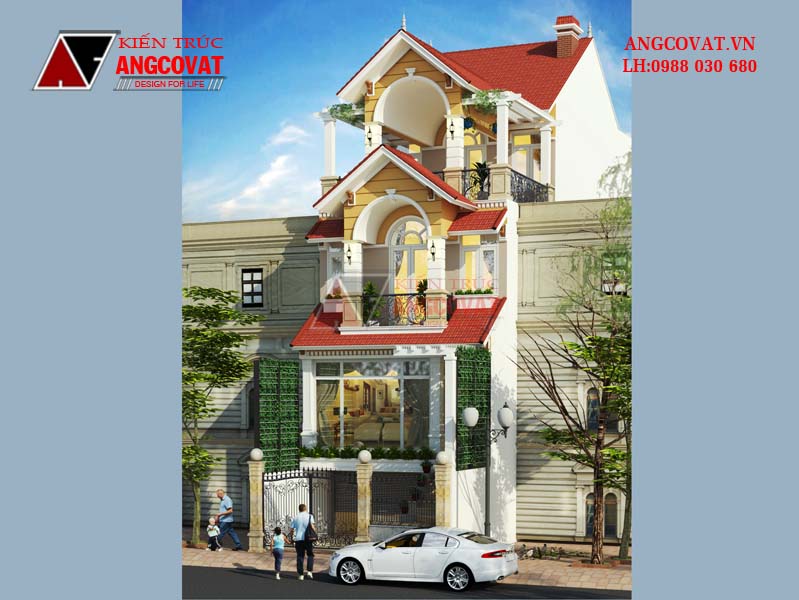 Phối cảnh view 2: Thiết kế nhà phố 4 tầng sử dụng hệ thống màu sắc vô cùng hợp lý