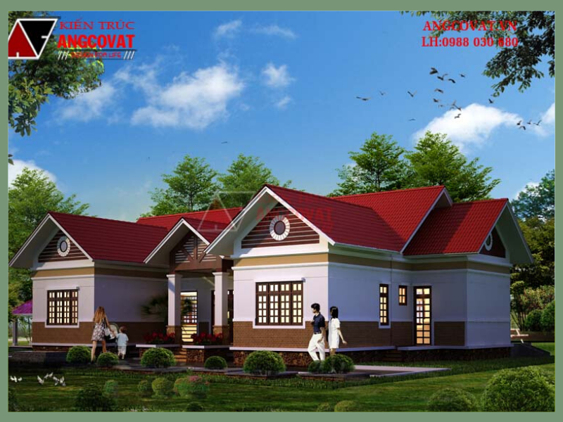 Phối cảnh nhà vườn 1 tầng chữ u đẹp diện tích 200m2