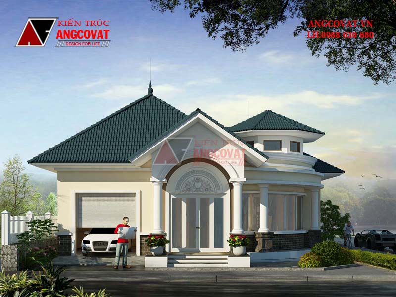 Phối cảnh thiết kế biệt thự phong cách tân cổ điển đẹp có gara ô tô