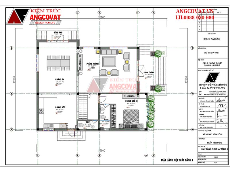 Bản vẽ nhà 2 tầng 3 phòng ngủ tầng 1 gồm: sảnh chính 10,9m2; Phòng khách 36,5m2; Phòng ăn 27,5m2; Phòng bếp 19,6m2; Sảnh phụ 5,3m2; WC1 2,5m2; Phòng ngủ 01 19m2; WC2 3,5m2.