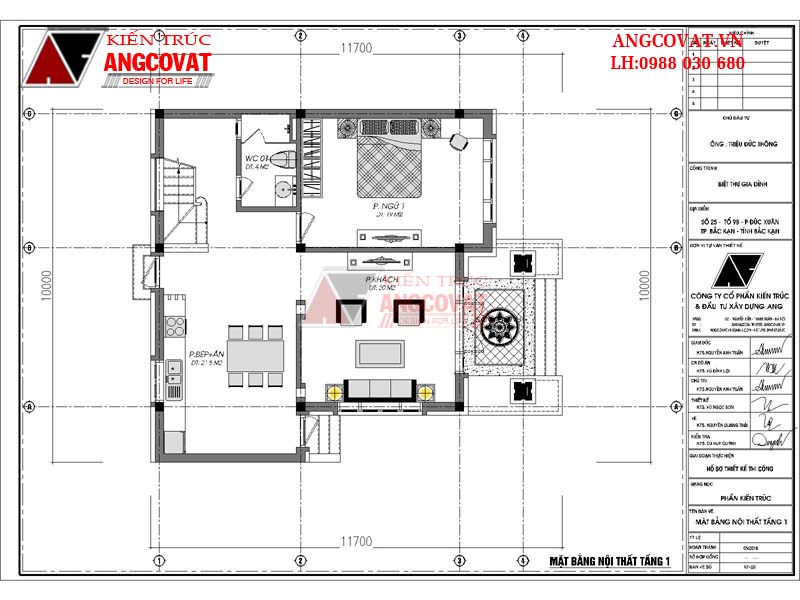 Mặt bằng tầng 1 nhà 2 tầng diện tích sàn 100m2