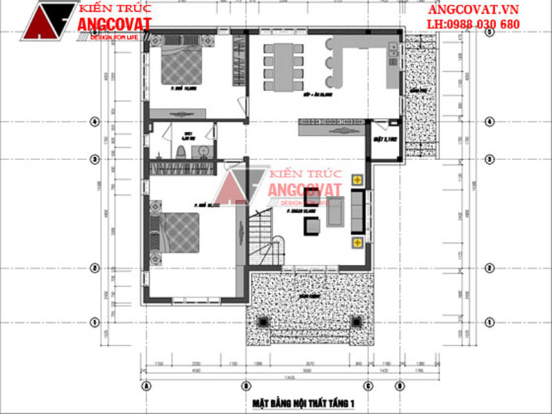 công năng sử dụng tầng 1 nhà 2 tầng mái thái 5 phòng ngủ