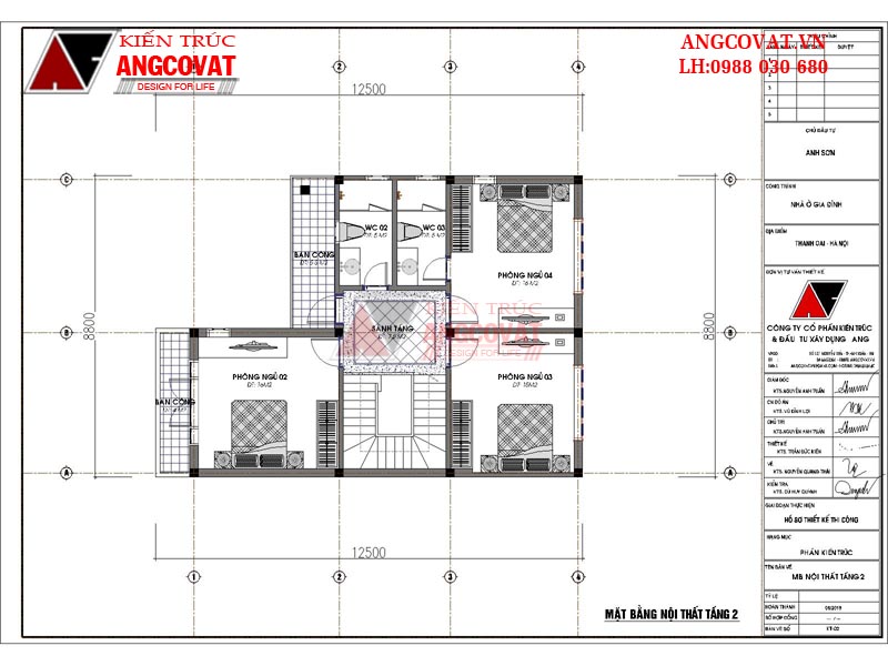 Bản vẽ tầng 2 mẫu biệt thự mini kích thước 8x12m